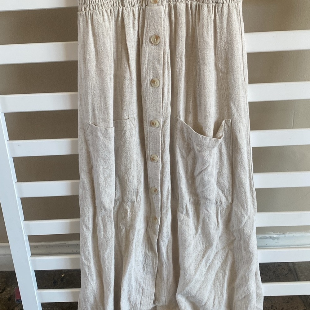 One Clothing Los Angeles Beige Spaghetti Button Down Dress With Pockets Size S - Picture 2 of 10